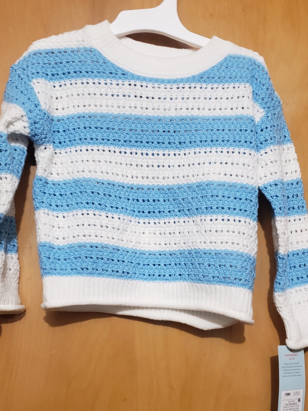 Cat & Jack White and Light Blue Striped Open-Knit Crew Sweater